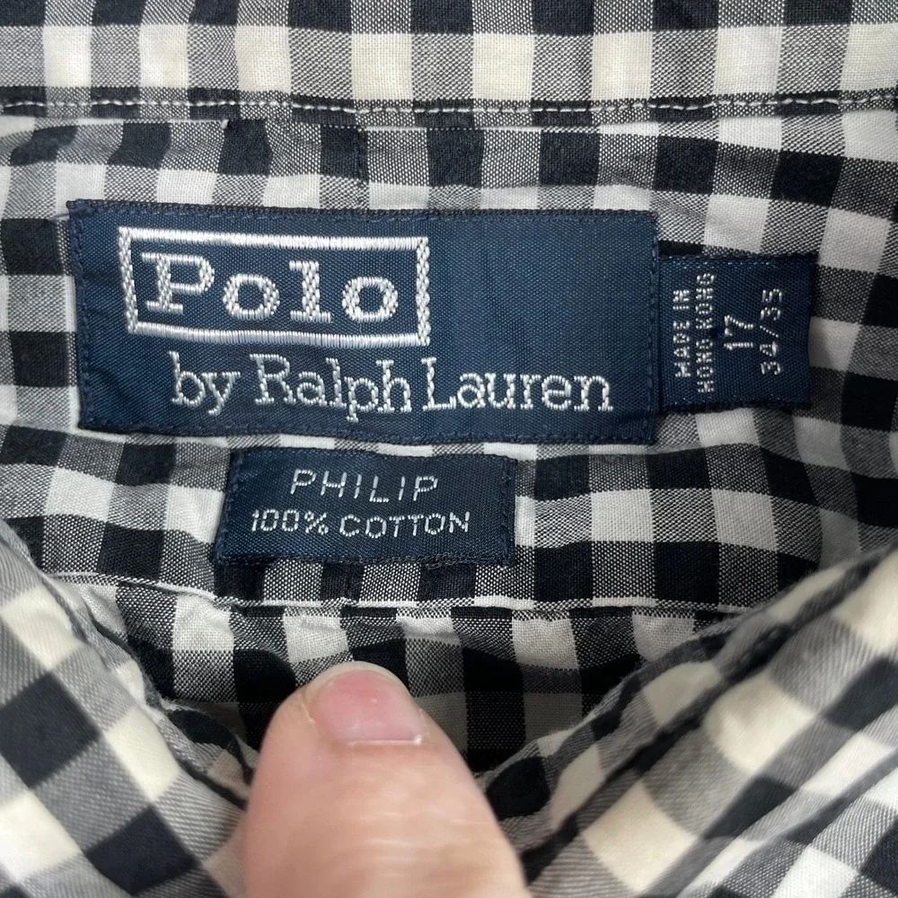 Polo Ralph Lauren Button Down Mens 17 34/35 Black Philip Gingham Check Shirt